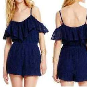 JESSICA SIMPSON Lace Off the Shoulder Short Romper